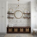 Decorative peel and stick tile wall with hexagon pattern in a modern interior.
