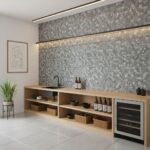 Stylish peel and stick wall tile backsplash with a textured hexagon pattern in a contemporary kitchen.