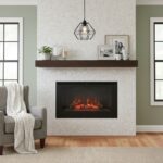 Fireplace with seashell-themed decor and modern design elements.