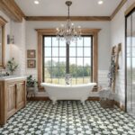White and black patterned ceramic tiles with a matte finish.