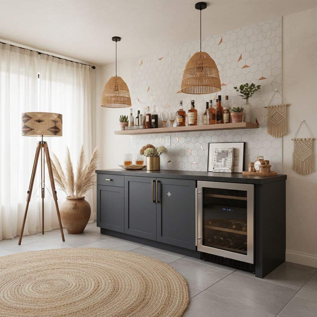 Modern kitchen with peel and stick wall tile backsplash, stylish decor, and minimalist design.
