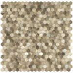 Hexagon peel and stick tile pattern in neutral beige and brown tones.
