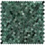Hexagon peel and stick wall tile in shades of green and black. Perfect for backsplash or accent walls with easy DIY installat.