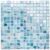 A vibrant glass mosaic tile pattern featuring iridescent blue and white shades, ideal for backsplashes and pool surfaces.