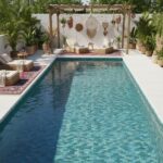 Poolside glass mosaic tile for a stunning glass tile backsplash in outdoor pools and patios.