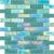 Iridescent glass tile backsplash featuring a mix of solid and shimmering mosaic tiles in shades of blue and teal. Perfect for.