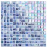Colorful glass tile mosaic with iridescent finish, ideal for backsplashes and swimming pools. Perfect for modern home decor a.