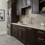 Mother of pearl shell tile used as backsplash in modern kitchen.