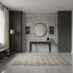 Bright, textured gray and white wall tiles with a smooth finish.