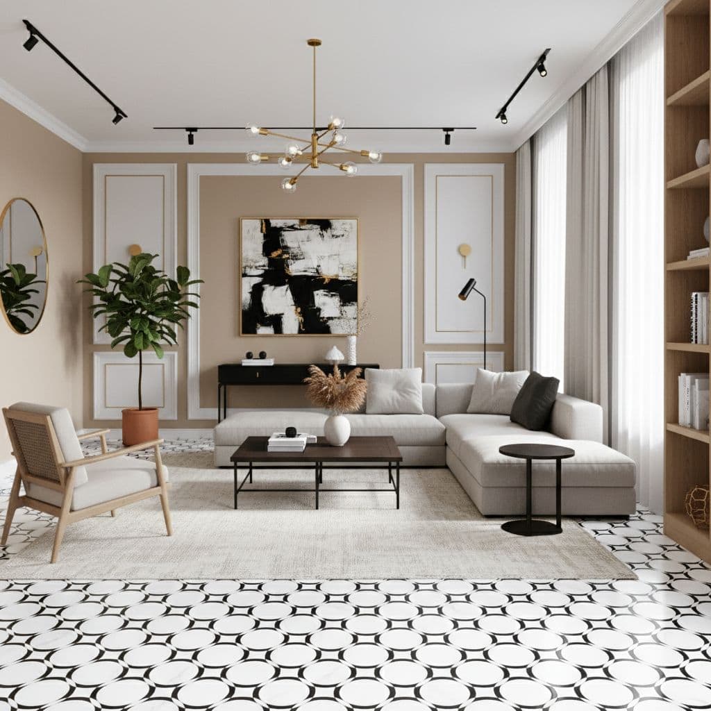 Describe tile color, texture, and.
