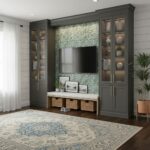 Image of peel and stick tile used as a wall accent in a modern living room.