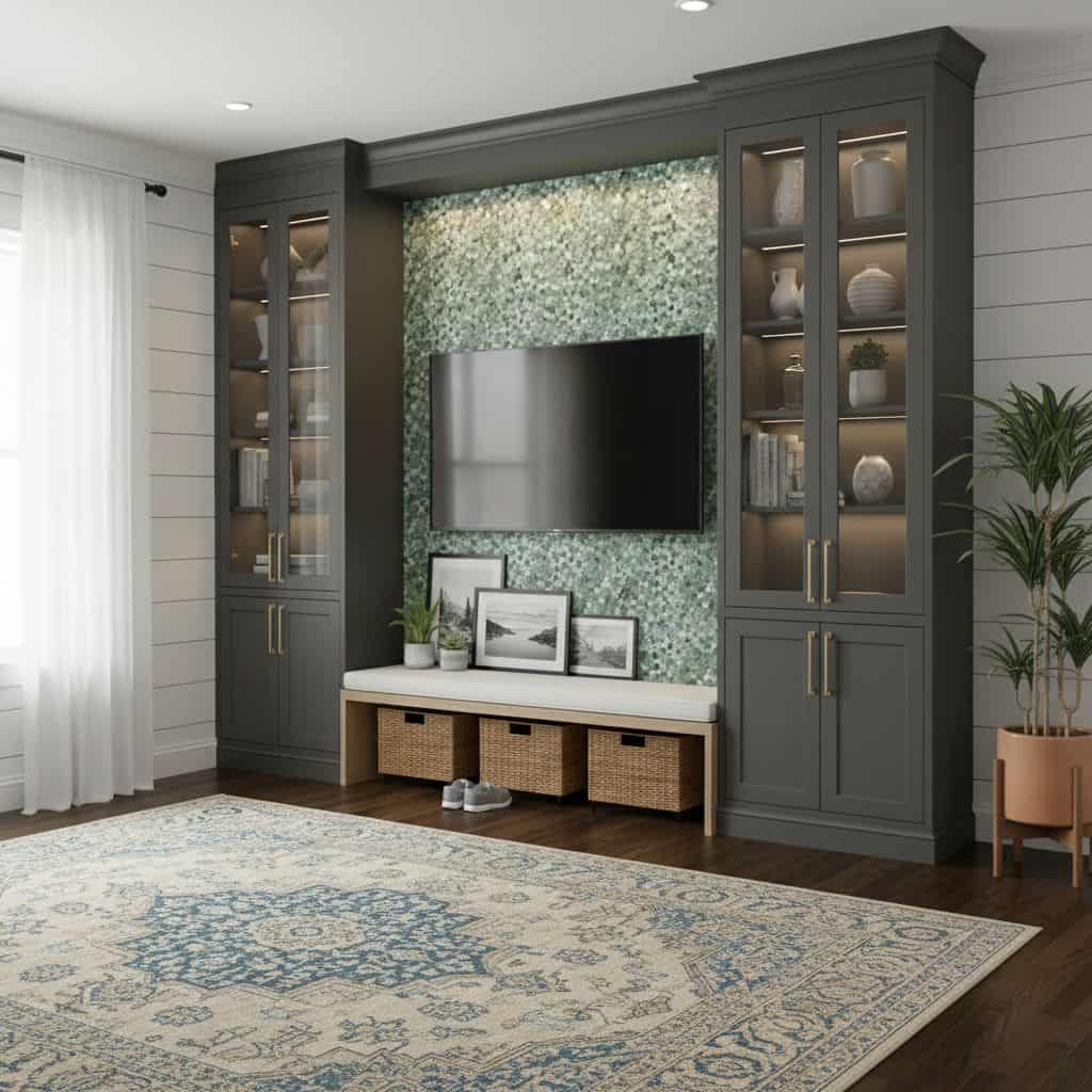 Image of peel and stick tile used as a wall accent in a modern living room.