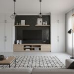 living room tv wall black peel and stick tile backdrop