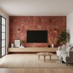 Red sandstone tiles with textured surface and natural earthy tones.