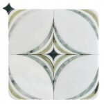 White and green marble tile with a starburst pattern and smooth texture.