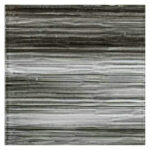 Up of a glass mosaic tile backsplash featuring horizontal striped patterns in shades of gray and black.