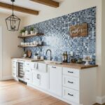 Beautiful glass mosaic tile backsplash in a contemporary kitchen setting.