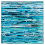 A vibrant blue glass mosaic tile backsplash ideal for pools and bathrooms, featuring textured, layered glass tiles in various.