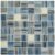 Up of a glass mosaic tile pattern featuring blue, white, and beige stripes, ideal for backsplashes, pools, and modern interio.