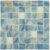 Glass tile mosaic with blue, green, and beige tones, featuring various textures and patterns for backsplash or pool decoratio.