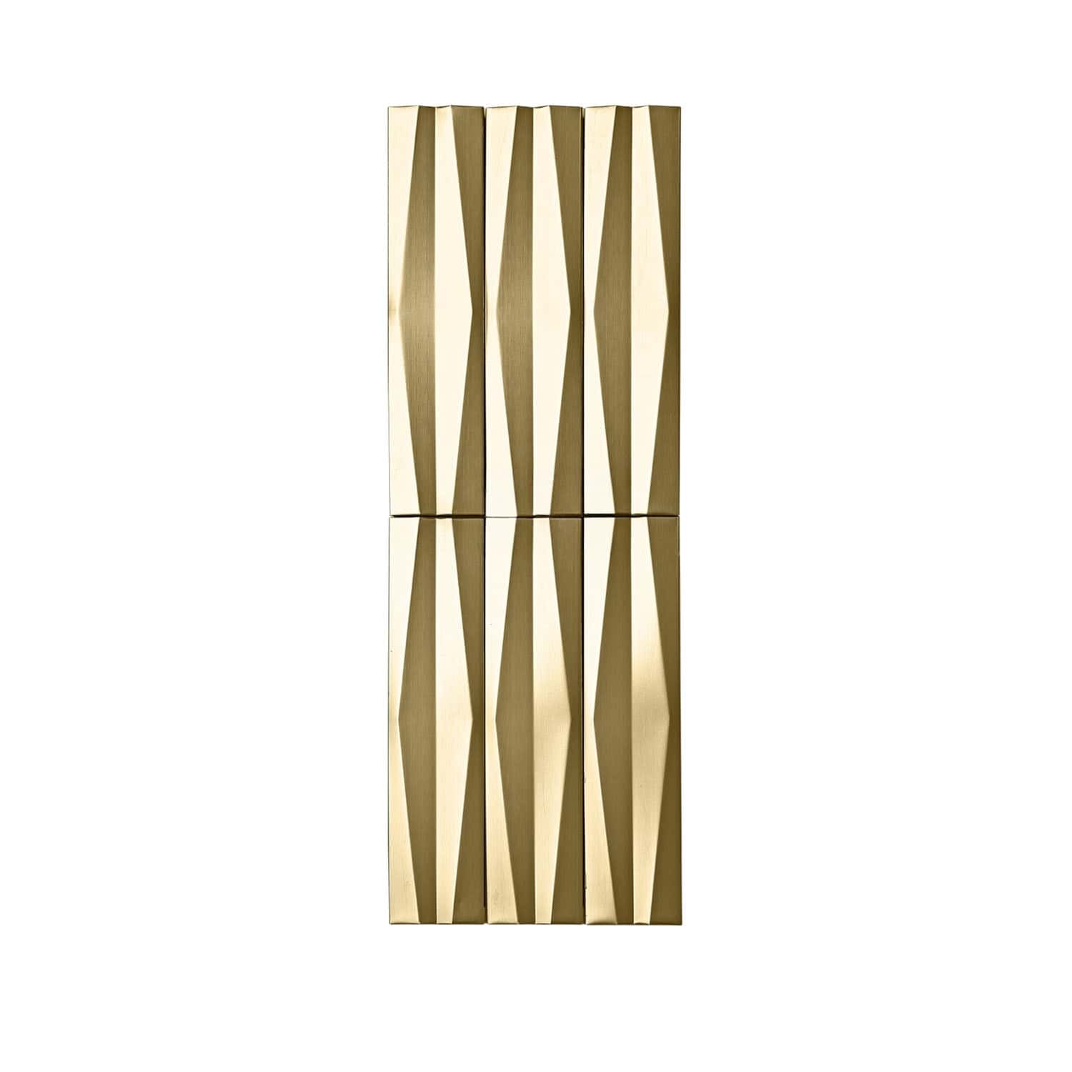 Golden geometric tile with textured surface and modern design. Perfect for contemporary interior decor.