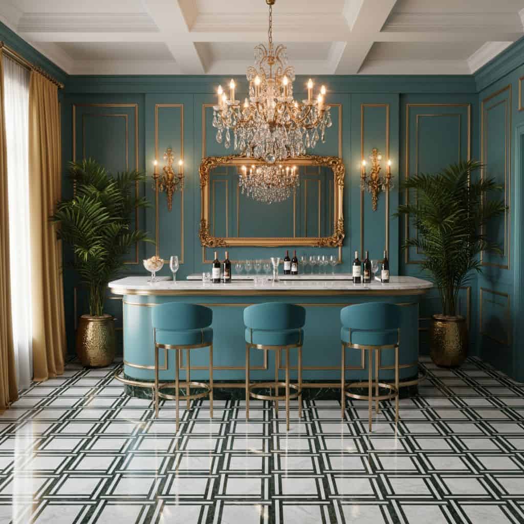 luxury bar area marble floor tile design
