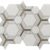 White marble hexagon tile with gold accents, smooth texture, elegant design for modern interiors.