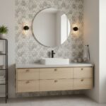 Elegant geometric patterned wall tile with a neutral color palette.