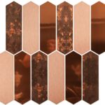 Copper peel and stick wall tiles with a mix of textured and smooth finishes for easy home decor updates.