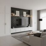 modern entertainment center black aluminum square mosaic wall