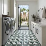 Bright geometric patterned tile with green and white colors.