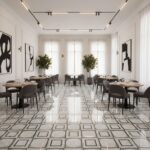 modern restaurant dining room marble floor waterjet tile