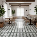 modern restaurant dining room marble flooring