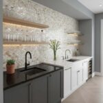 Mother of pearl shell tile with iridescent finish for kitchen backsplash.
