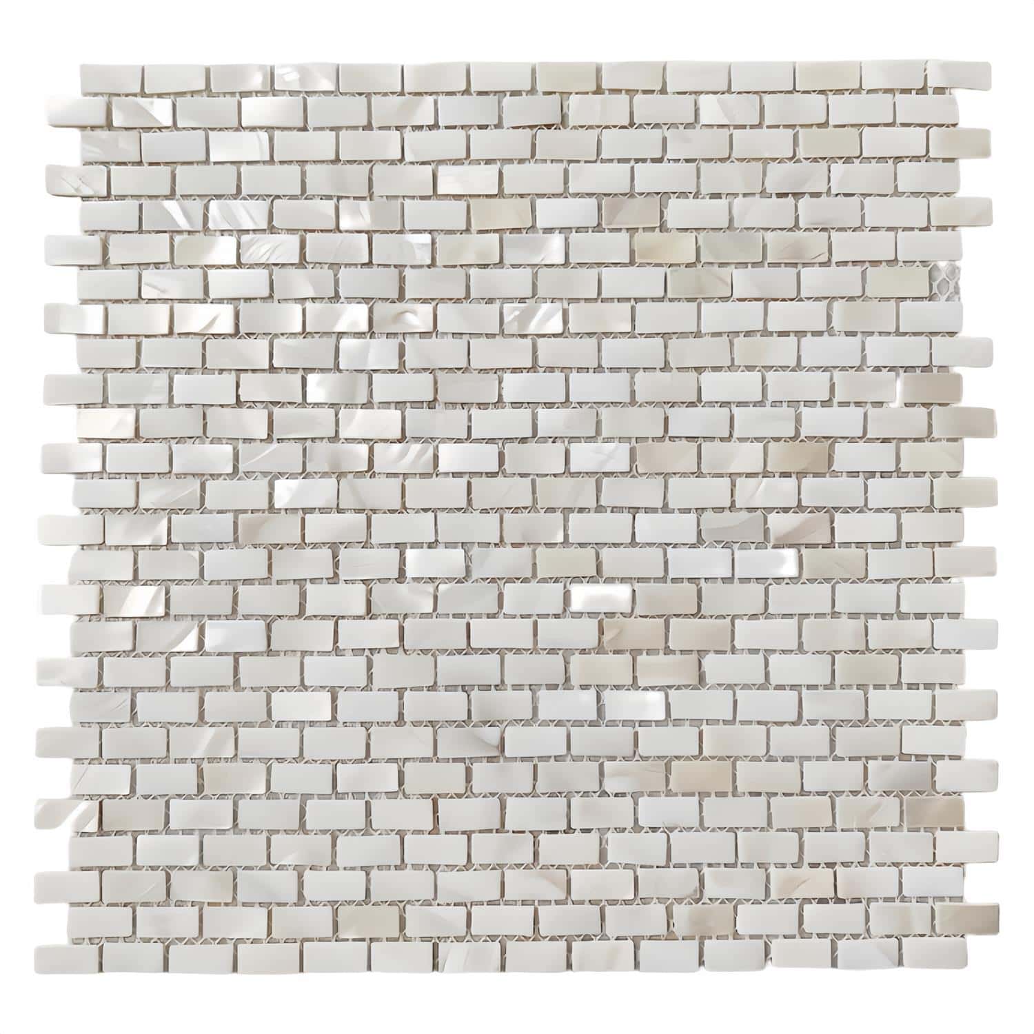 White shell tile wall with mother of pearl accents, perfect for stylish interior design.