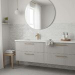 Elegant shell tile featuring mother of pearl for bathroom wall accents.