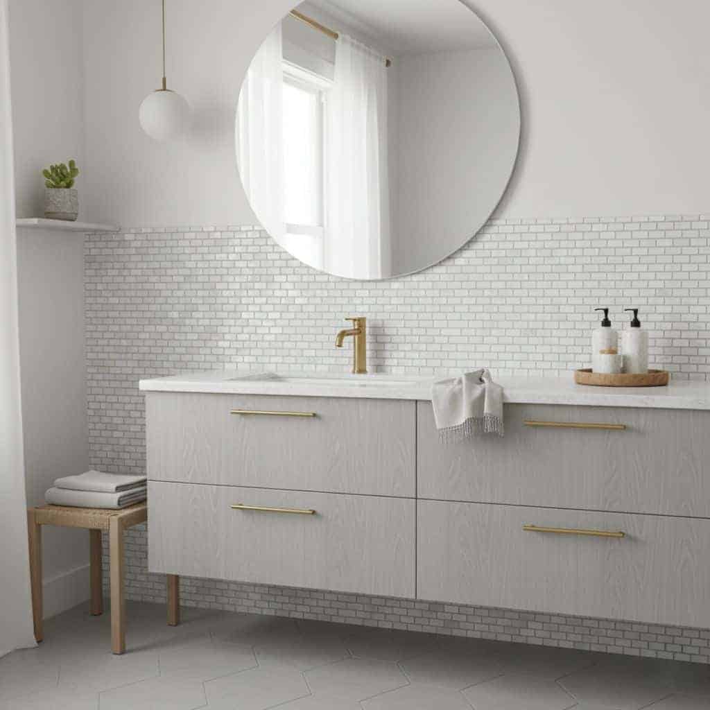 Elegant shell tile featuring mother of pearl for bathroom wall accents.