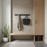 Decorative shell tile wall with mother of pearl and seashell accents, perfect for enhancing home interiors with a natural, el.