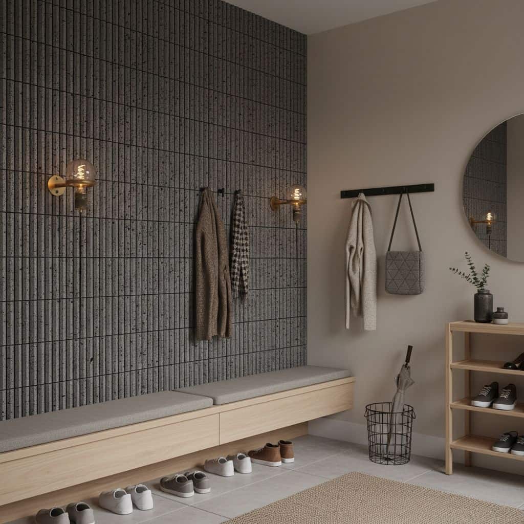 Describe tile color, texture, and.