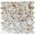 Up of a hexagonal shell tile made from mother of pearl, showcasing iridescent and natural shell patterns.