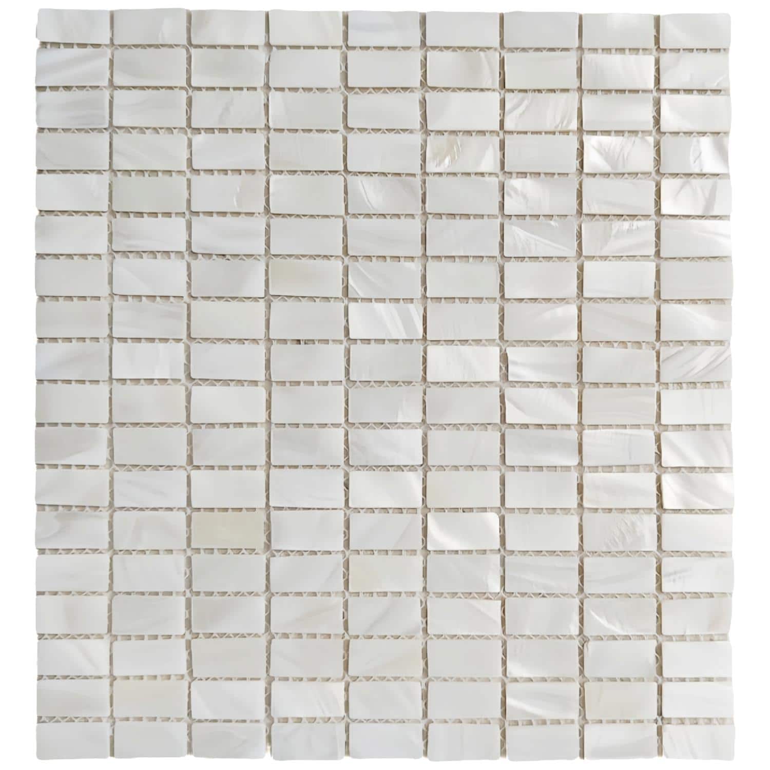 Mother of pearl shell tile with iridescent finish, perfect for luxurious wall or backsplash accents.