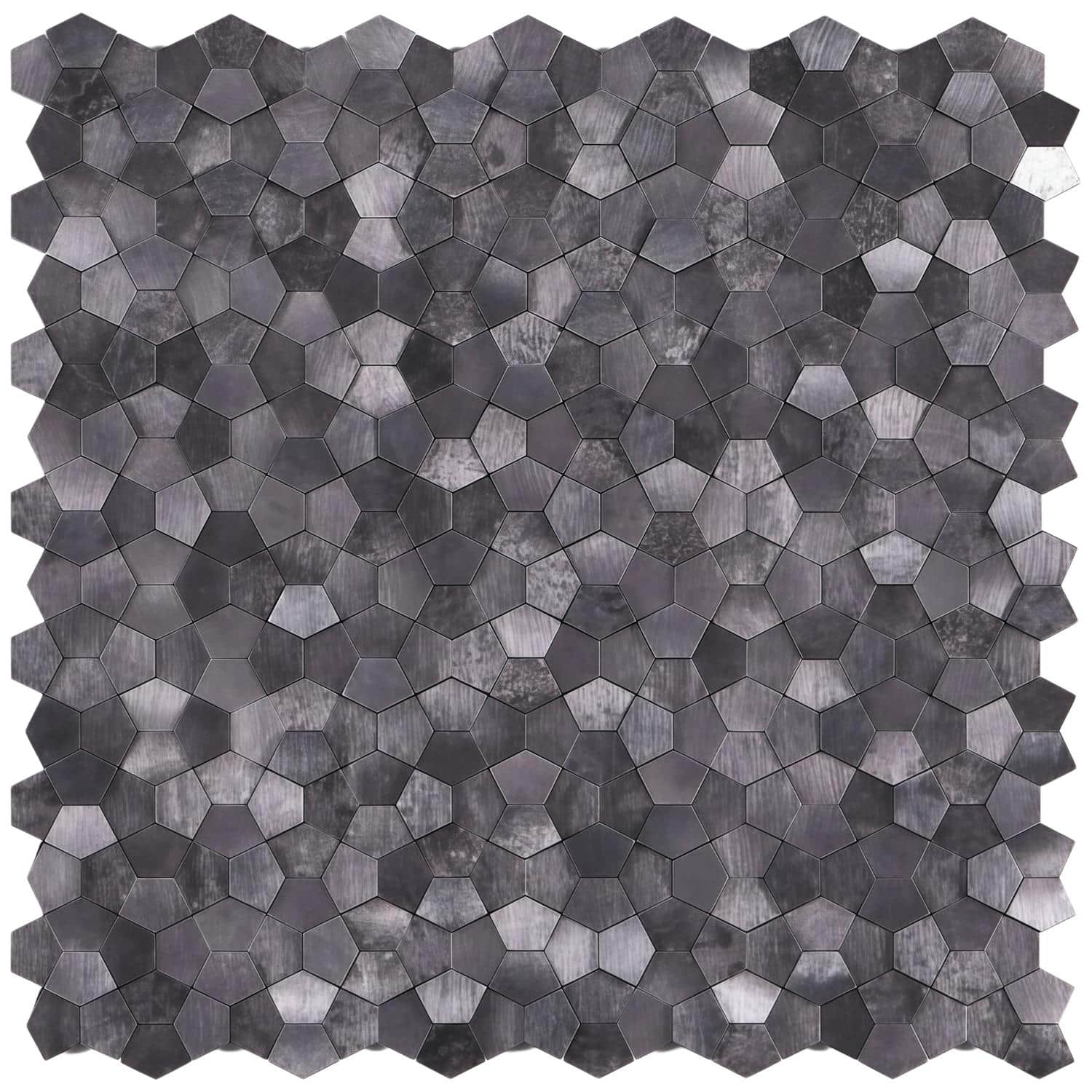 Black hexagon peel and stick tile for easy wall and backsplash updates. Perfect for DIY home renovation projects with a moder.