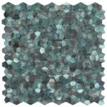 Hexagon peel and stick tile with a textured, weathered look in shades of blue and gray. Perfect for backsplashes and accent w.