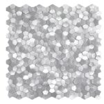 Silver peel and stick hexagon wall tile for easy home decor updates.