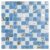 Colorful glass mosaic tile with various patterns and textures in shades of blue and silver.