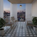 Modern black and white geometric patterned tile with matte finish.