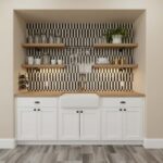 pantry wall scalloped black white gold inlay peel stick mosaic tile