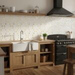 Mother of pearl shell tile used as a decorative kitchen backsplash with a modern, natural look.
