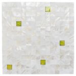 Up of mother of pearl shell tile with green accents.
