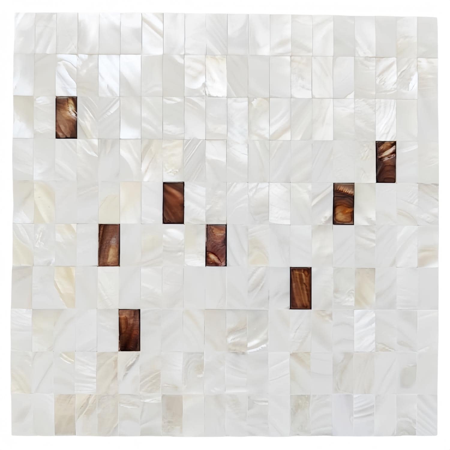 Mother of pearl shell tile with a mix of white and brown hues, perfect for luxurious wall and backsplash designs.